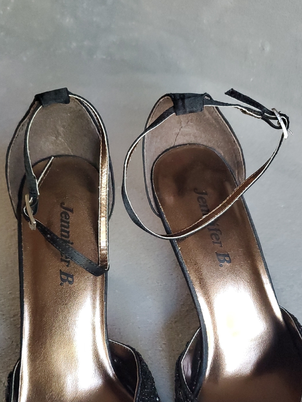🆕️ JENNIFER B. Black Beaded Rhinestone Pointed Toe Ankle Strap Heels SIZE: 11W - Picture 10 of 12